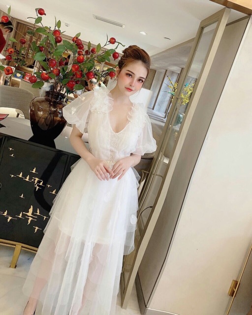 Đầm tầng đính hoa 3D ( ẢNH VÀ VIDEO THẬT 1000)