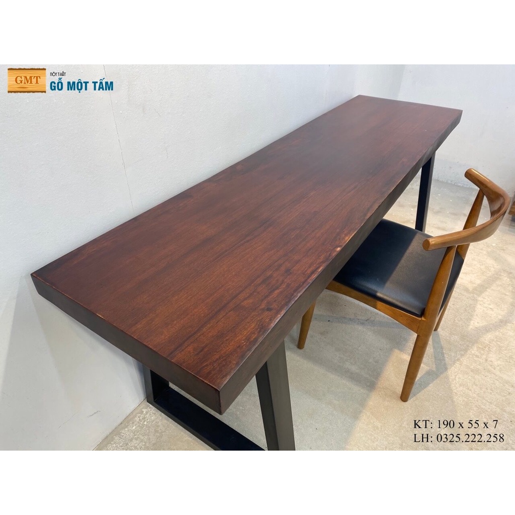 Bàn Làm Việc Gỗ Lim Nâu, Bàn Học Gỗ Tự Nhiên, Bàn Cafe Gỗ Lim Nâu Dài 1,9m Rộng 55cm Dày 7cm