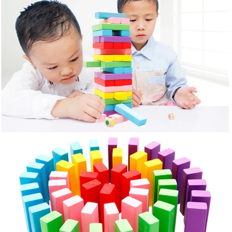 Đồ chơi rút gỗ nhiều màu sắc 48 thanh cỡ to loại đẹp Kumi toys