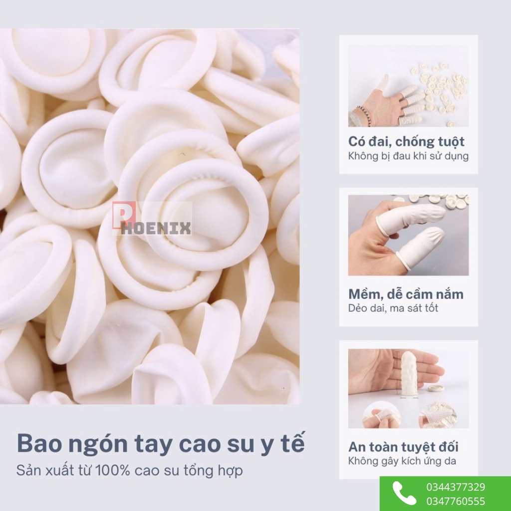 Bao ngón cao su TRẮNG y tế bảo vệ đầu ngón tay khi tiếp xúc vết bẩn và hóa chất