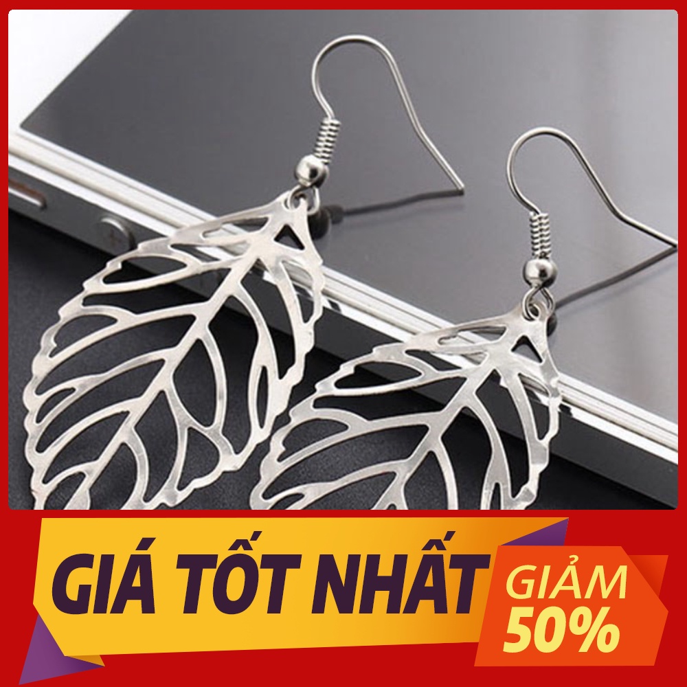 Cặp khuyên tai móc dài thiết kế hình lá sang trọng dành cho nữ sẵn hàng