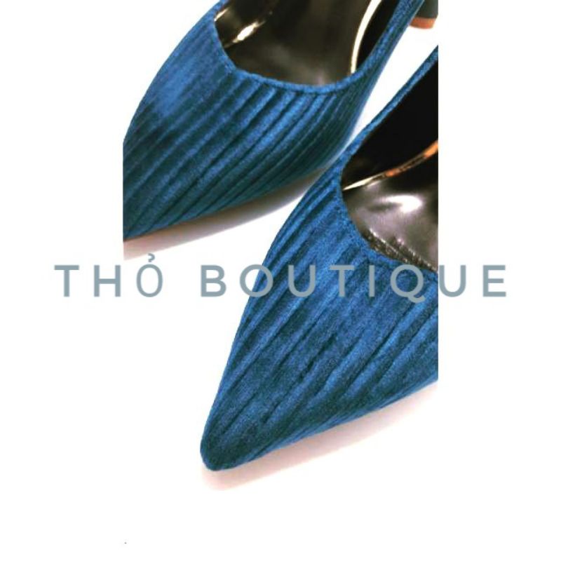 Giày cao gót OSSO chĩnh hãng nhung gân mịn xanh blue 9cm size 36