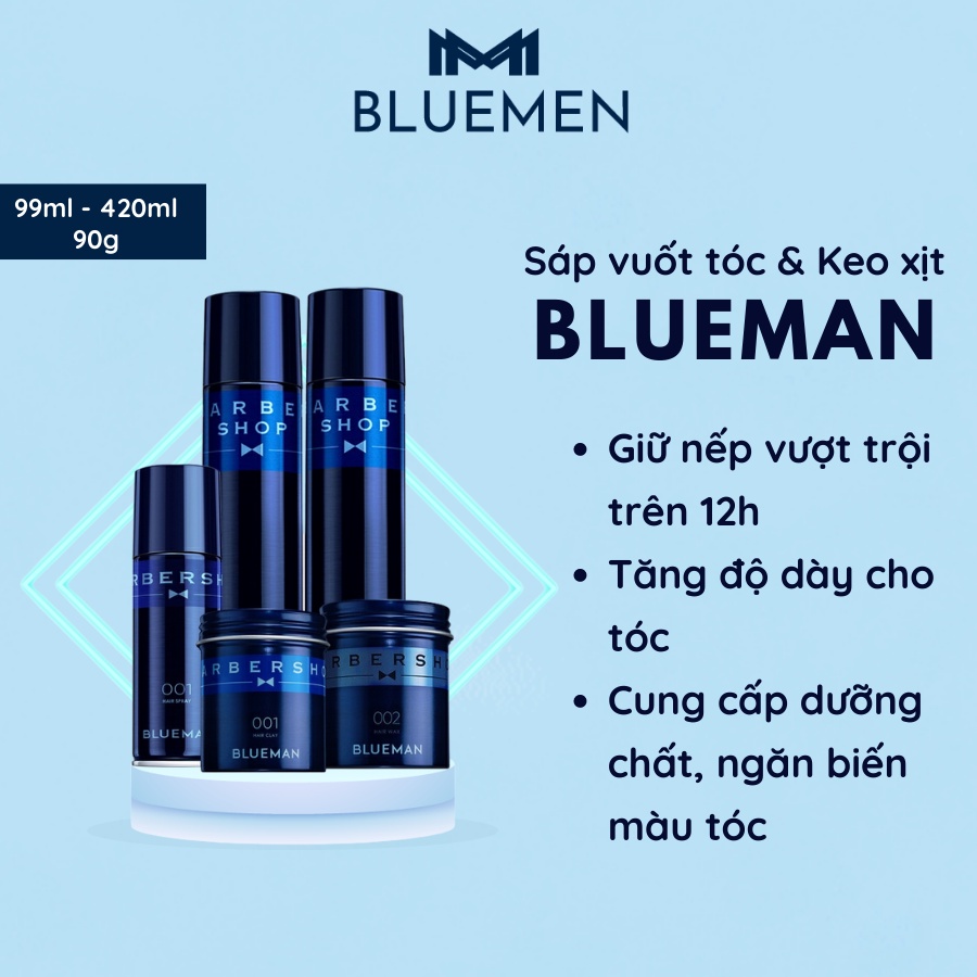 Sáp Vuốt Tóc Nam Blueman Và Keo Xịt Tạo Kiểu, Giữ Nếp Lâu Hương Thơm Dễ Chịu