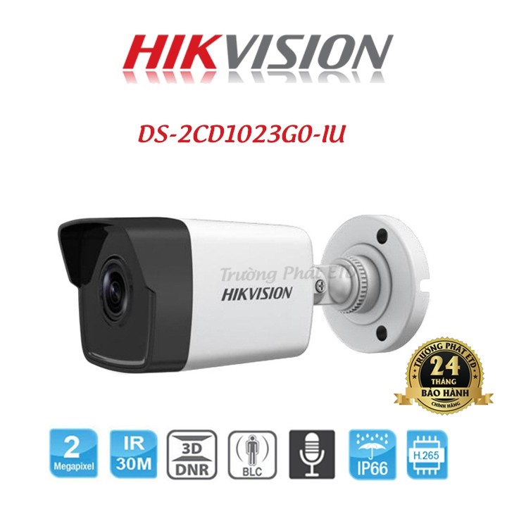 CAMERA IP HỒNG NGOẠI 2.0 MEGAPIXEL HIKVISION DS-2CD1023G0-IU tích hợp mic thu âm và POE - hàng chính hãng