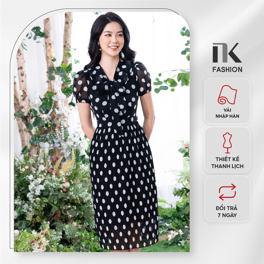 Đầm Voan Tay Bồng NK Fashion Thiết Kế Bèo Cổ Dập Ly Nữ Tính, Chất Liệu Vải Mềm Mịn NKDV2203013