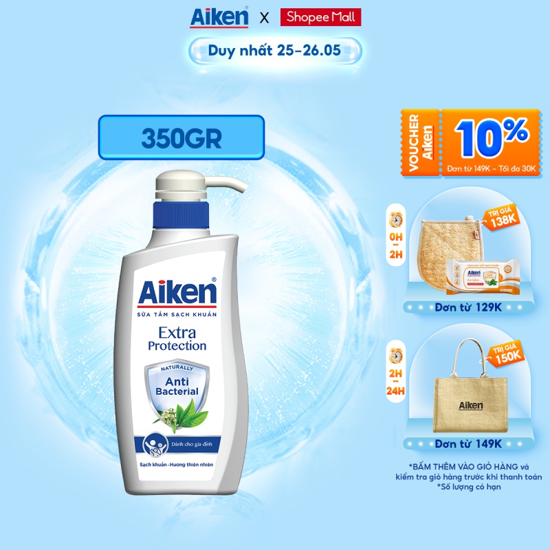 Aiken Sữa tắm Sạch khuẩn Chiết Xuất Trà Xanh Thiên Nhiên 350g