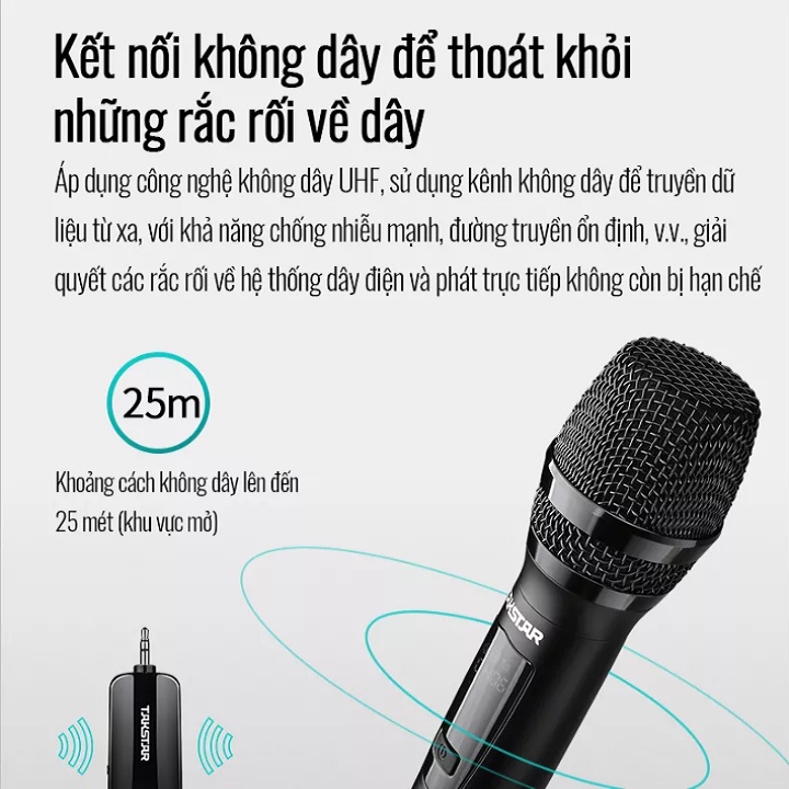 Micro Không Dây TAKSTAR TS-K201, Mic Không Dây Kết Nối Sóng UHF, Có jack Cắm 3.5 Và 6.5 - Chuyên Hát Karaoke- Livestream