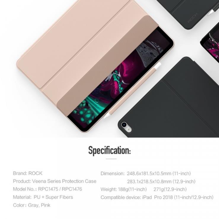 Bao da không viền hiệu Rock Ultra Thin Magnetic (Smart Sleep Cover) cho iPad Pro 11 2018 - Hàng chính hãng