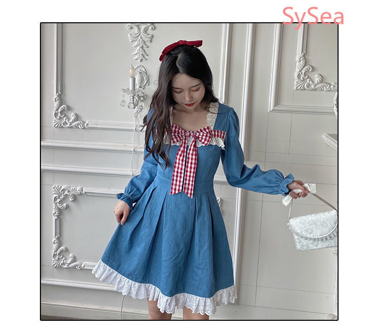 Đầm denim phối ren thiết kế phong cách lolita