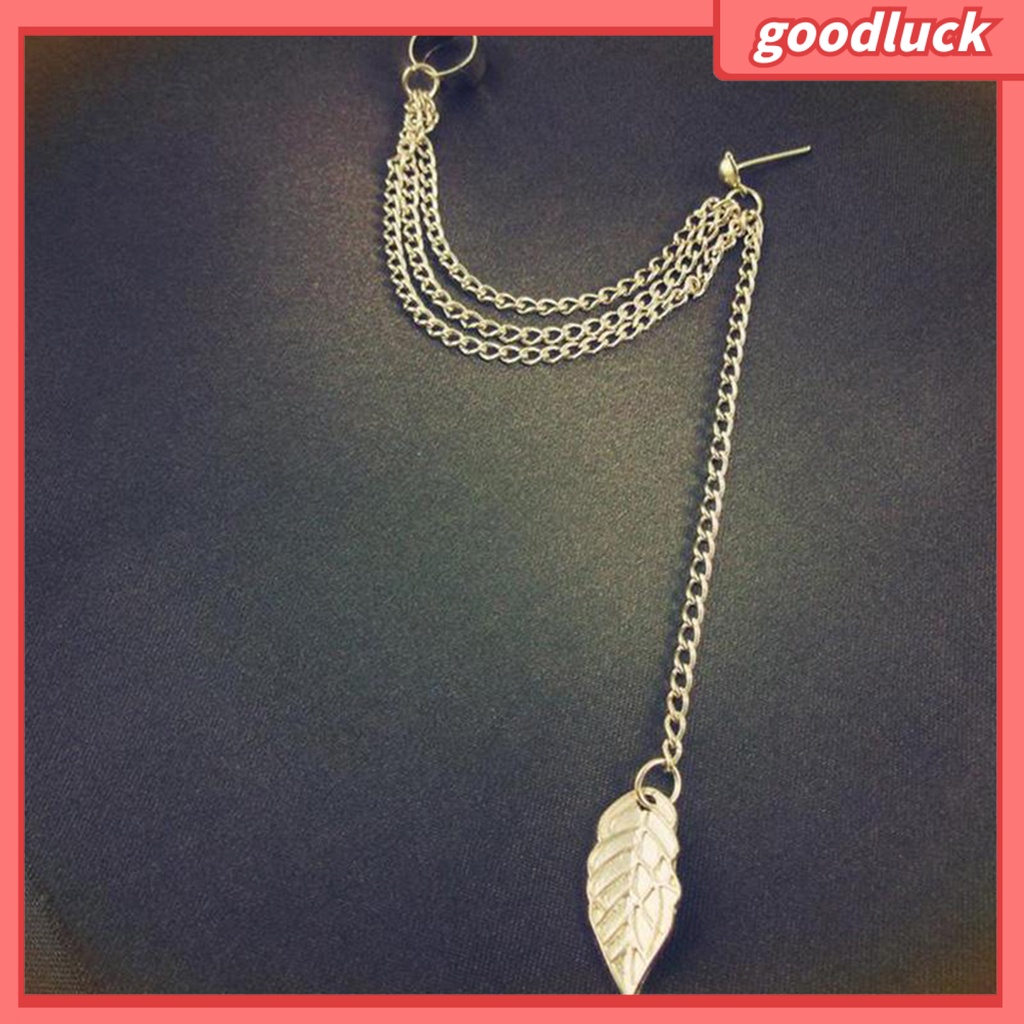 Khuyên tai dáng dài phối hình lá chất liệu kim loại cho nữ