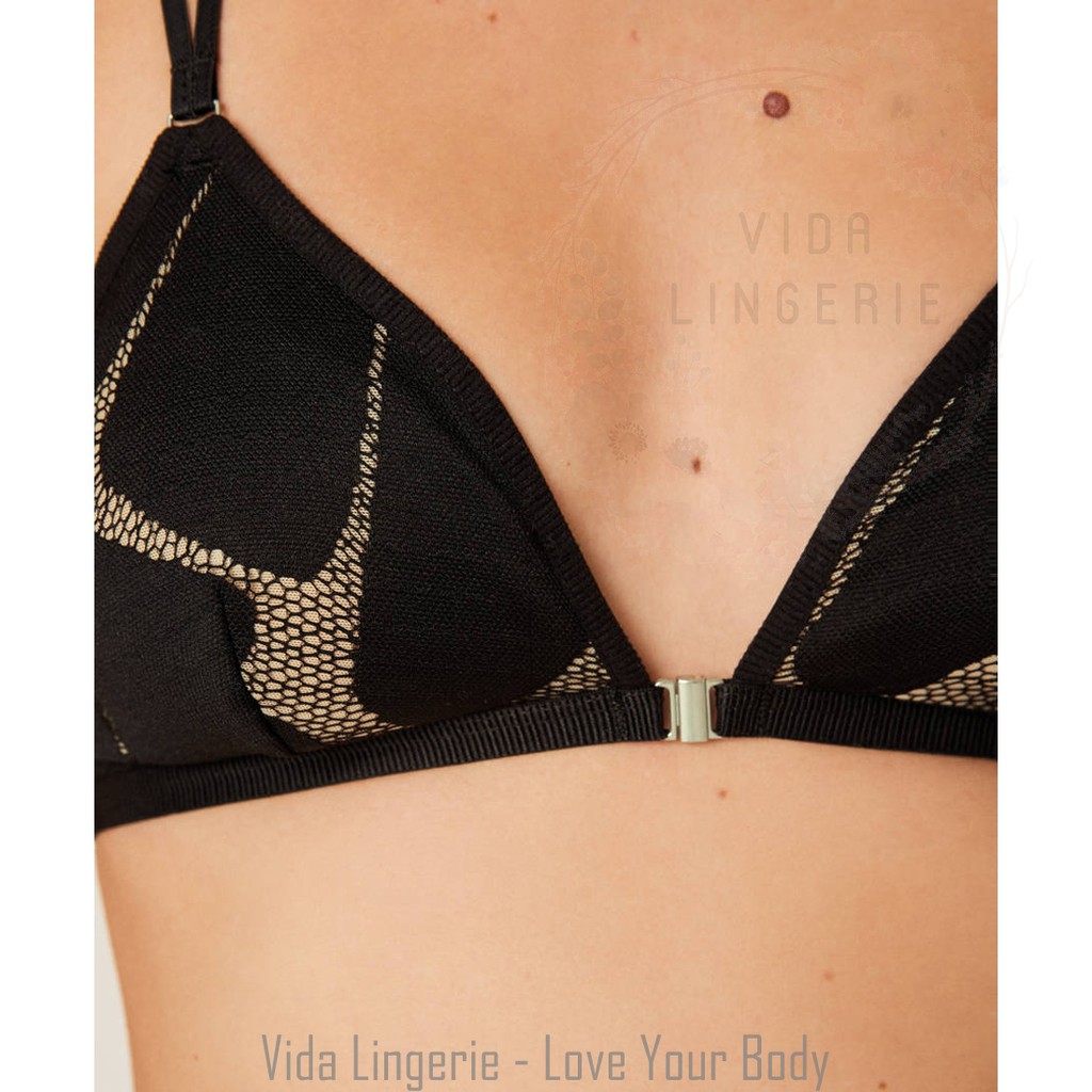 Áo bralette cài trước dây lưng chéo phối lưới xuất âu