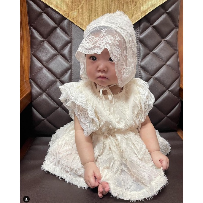 Set suit kèm mũ bonet thôi nôi Hàn Quốc dự tiệc cho bé gái made in Korea thời trang trẻ em BABYKOREA