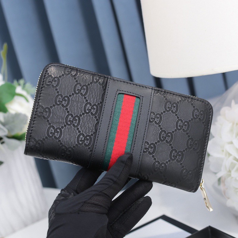 Ví dài cầm tay kéo khoá cho nam Gucci GG da thật cao cấp thêu hình con ong