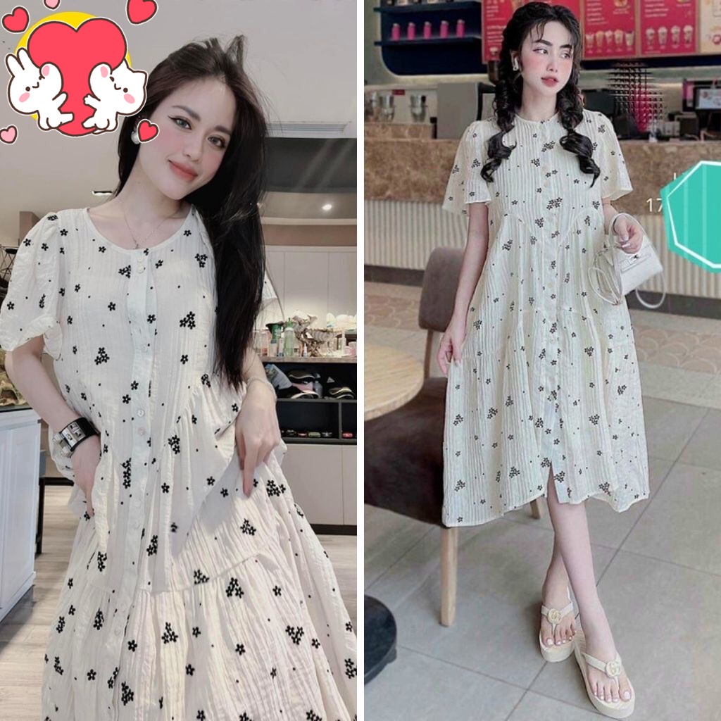 Váy bầu hoa khuy siêu xinh,dáng xuông,phong cách hàn quốc ,freesize 43-68kg VB65