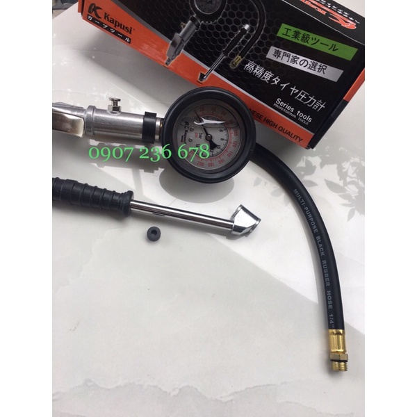 Vòi Bơm Ô Tô Khí Nén Kapusi Có Đồng Hồ Đo Áp Suất Lốp Đầu Bơm 2 Đầu Tiện Lợi Cho Ô Tô, Xe Máy, Xe Đạp