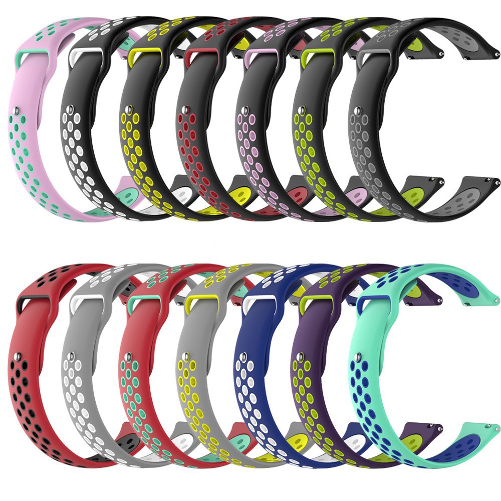 20mm Watchband Strap For Samsung Galaxy Watch 42mm R810 R815 Active R500 Active2 R830 R820 Gear S2 Classic SM-R732 Sport SM-R600 Dual Colors Sports Silicone Bracelet Straps and Clasps Band High Quality Fast Delivery