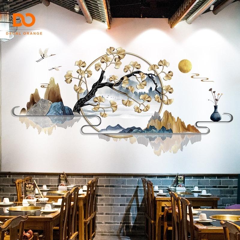 Decal dán tường 3D bạch quả cảnh hồ lô trang trí phòng ngủ phòng khách