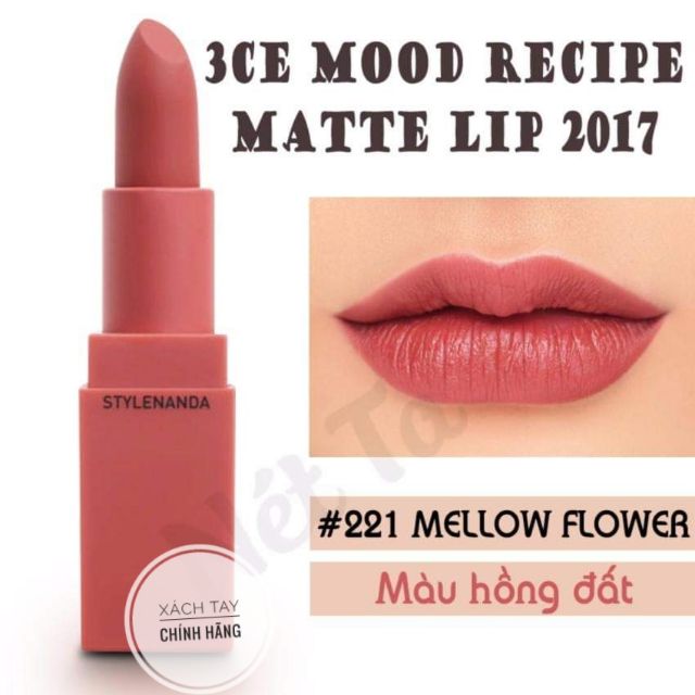 Son 3Ce Mood Recipe Màu 221 Mellow Flower | Shopee Việt Nam