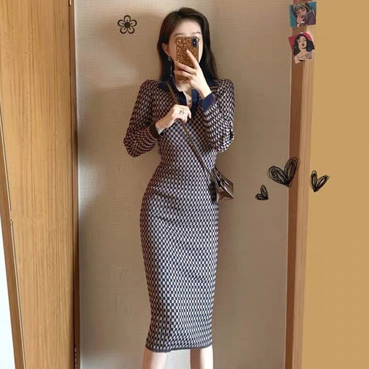 Đầm Dệt Kim Dài Qua Gối Cổ Chữ V Họa Tiết Sọc Caro Phong Cách Pháp Thời Trang Mới Cho Nữ 2021 | BigBuy360 - bigbuy360.vn