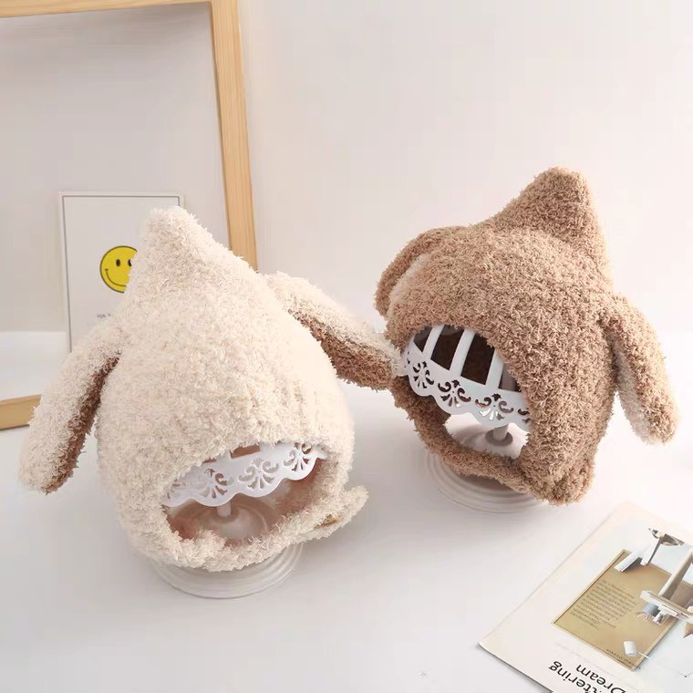 Mũ Lông Cừu Tai Thỏ Trùm Đầu Cho Bé Trai, Bé Gái 1-4Y Siêu Xinh, Chất Len Mềm Mịn Giữ Ấm Tốt