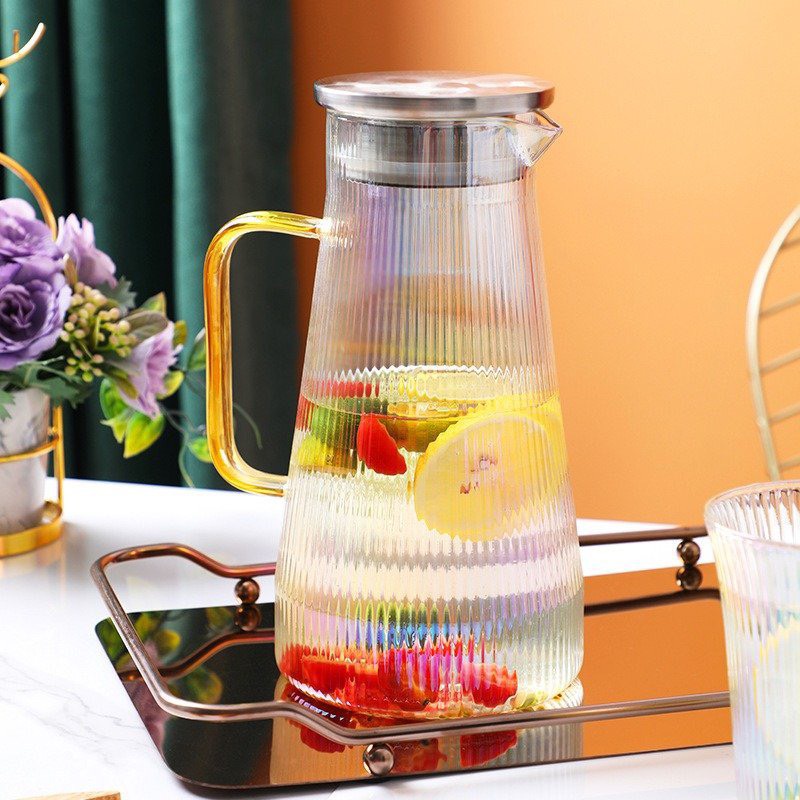 Bình Vân Sọc Dáng Bầu Quai Vuông 1.5L - Bình nước thủy tinh chịu nhiệt cao cấp sang trọng | Hàng xuất Âu
