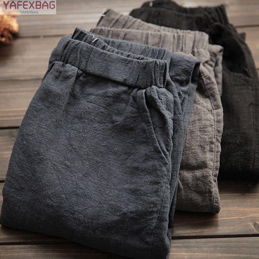 Quần cotton dài lưng co giãn màu trơn thời trang nữ