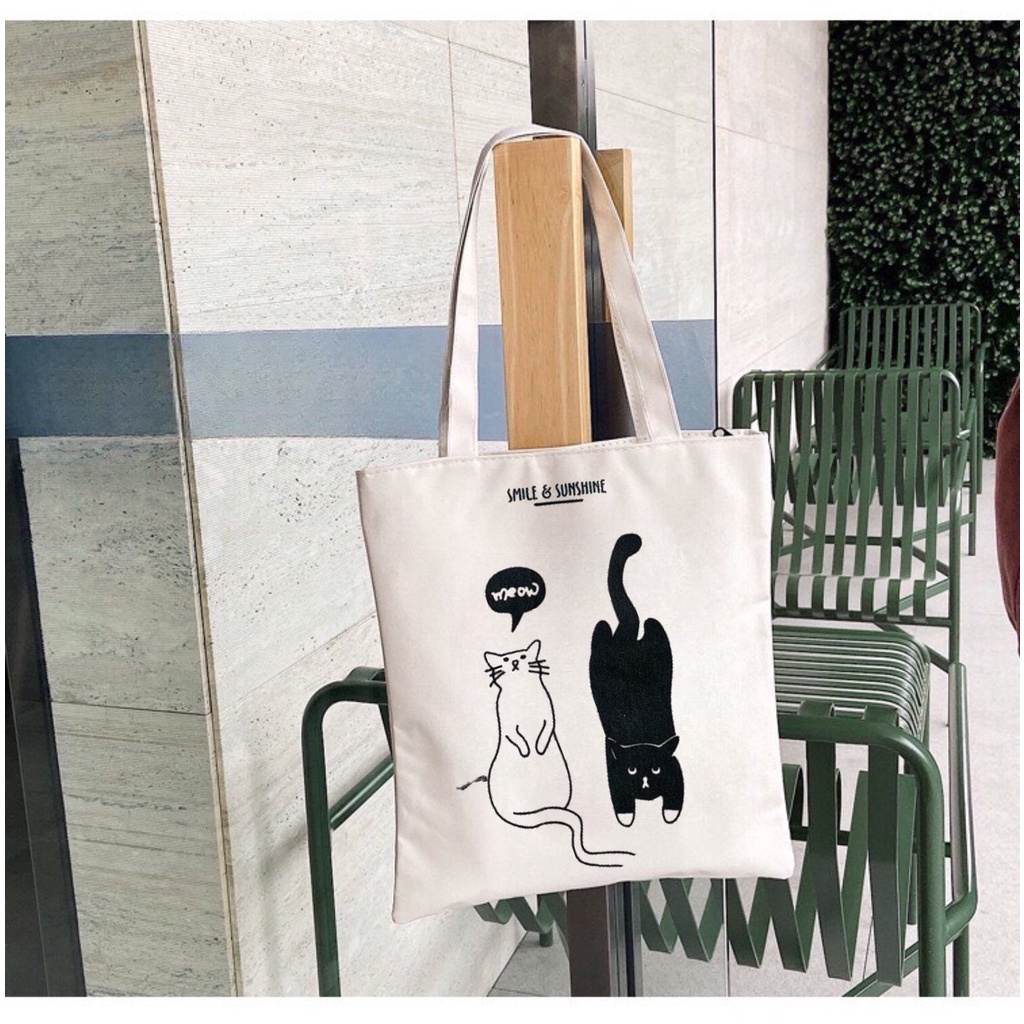 Túi tote HAZIN vải canvas ulzzang unisex đa dạng chữ có khoá miệng đi học đi chơi đựng vừa khổ a4 | BigBuy360 - bigbuy360.vn