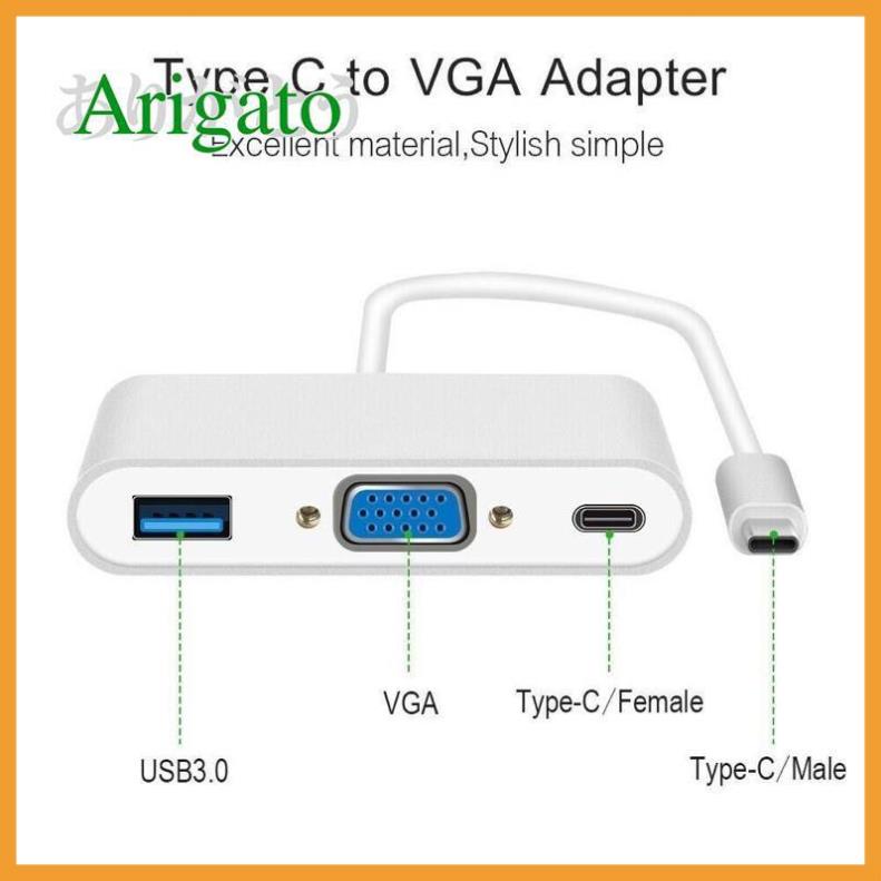 Cáp chuyển Usb Type C to vga + Usb 3.0+ TypeC ARIGATO Đảm Bảo Chất Lượng -Asuna