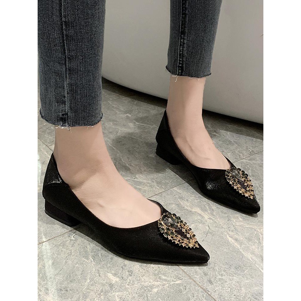 [ORDER] Giày búp bê bọc lụa khuy đính đá gót vuông 3p | BigBuy360 - bigbuy360.vn