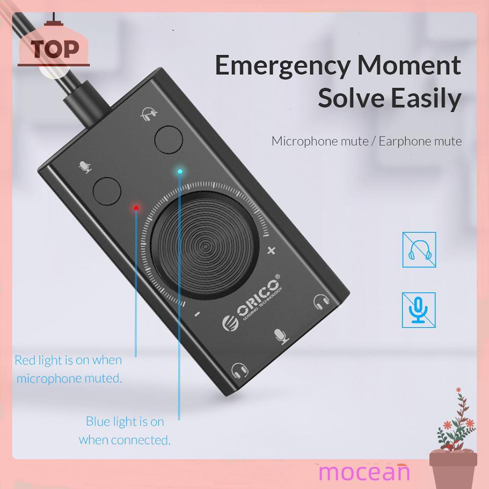 Mocean ORICO SC2 External USB Sound Card Volume Adjustable Audio Card Adapter PC