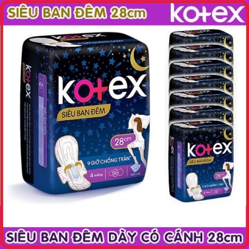 ( Có quà tặng) Băng vệ sinh Kotex siêu ban đêm siêu mỏng cánh 28cm ( gói 4 miếng)