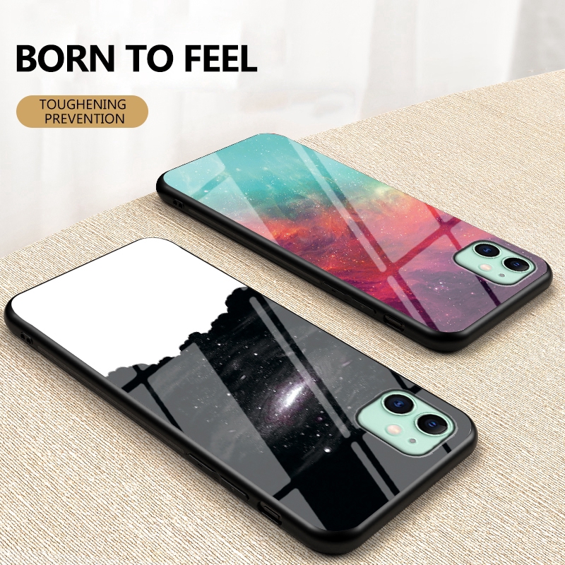 Ốp điện thoại mặt kính TPU laser họa tiết bầu trời thích hợp cho IPHONE 6 6S 7 8 PLUS XS MAX