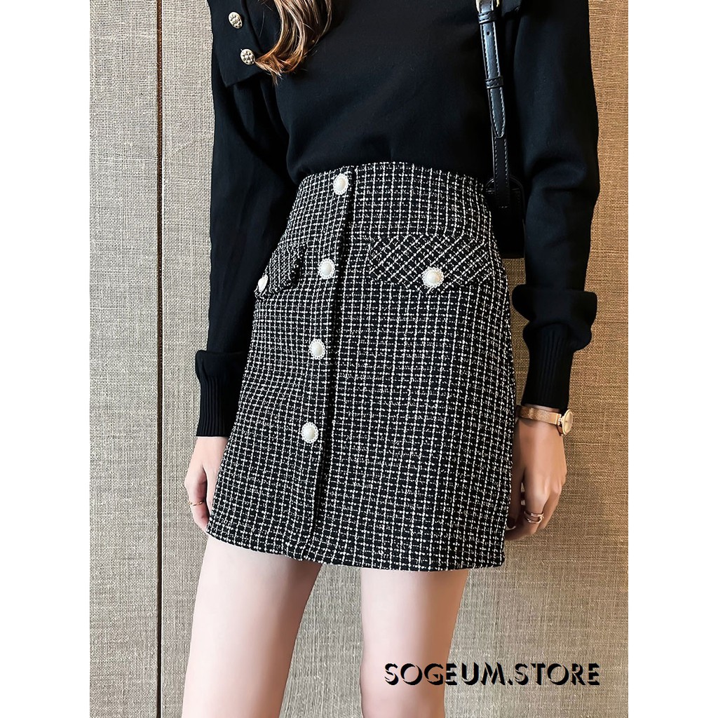 Chân váy dạ kẻ khuy Ngọc 2 nắp túi hàng QC - Sogeum.store | BigBuy360 - bigbuy360.vn