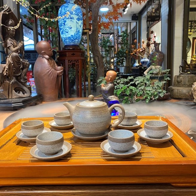 Bộ Ấm Chén Uống Trà, Bộ Ấm Chén Bát Tràng Cao Cấp - Hồng Sa Tinh Vân