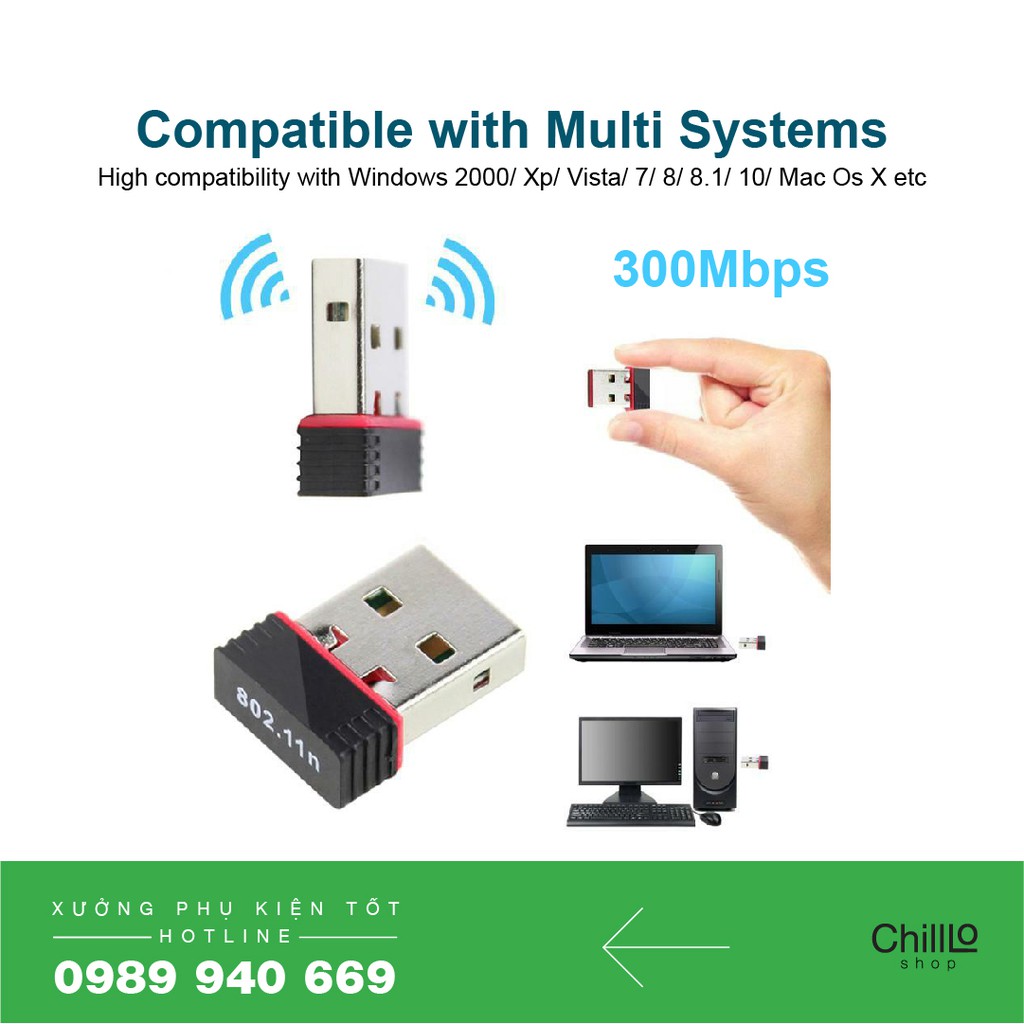 USB Wifi 300Mbps Không Dây 802.11N - Bộ Thu Wifi Cho Máy Tính PC, Laptop, Macbock - Hệ Điều Hành Windows/ Mac Os/ Linux