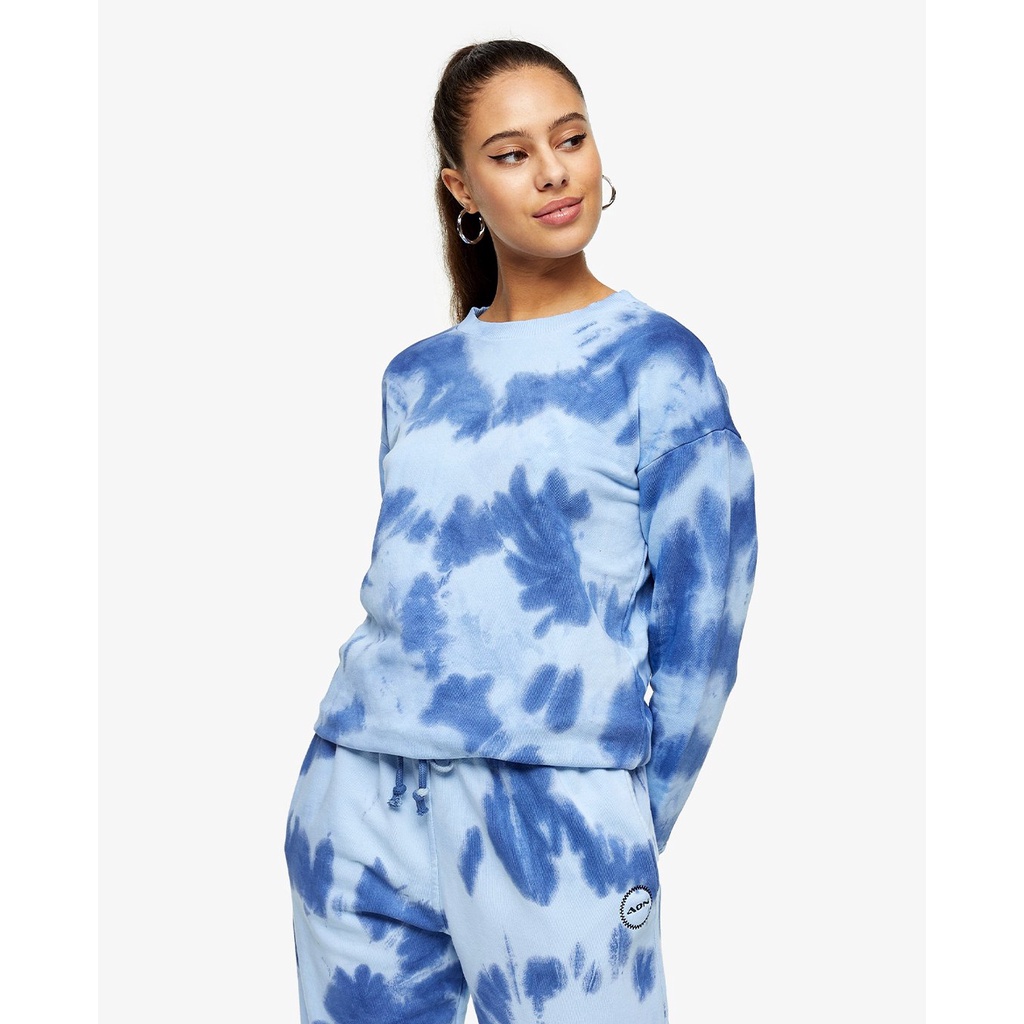 TOPSHOP - Áo sweatshirt nữ cổ tròn tay dài PETITE Blue Tie Dye 26L06TBLE-110