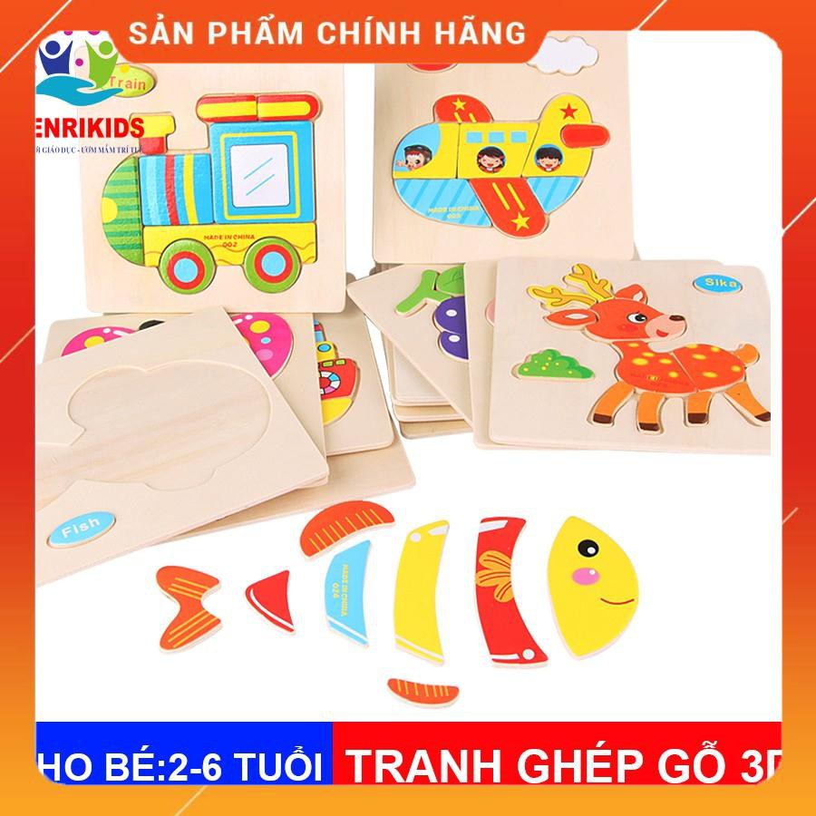 [RẺ NHẤT] Bộ 10 Tranh Ghép Gỗ 3D Động Vật Hoa Quả Phương Tiện Giao Thông[Tặng 1 Tranh 12 Miếng Ghép]