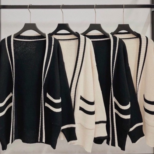 Áo khoác cardigan nữ, cardigan nữ chất len dày dặn viền màu có túi ảnh thật shop chụp