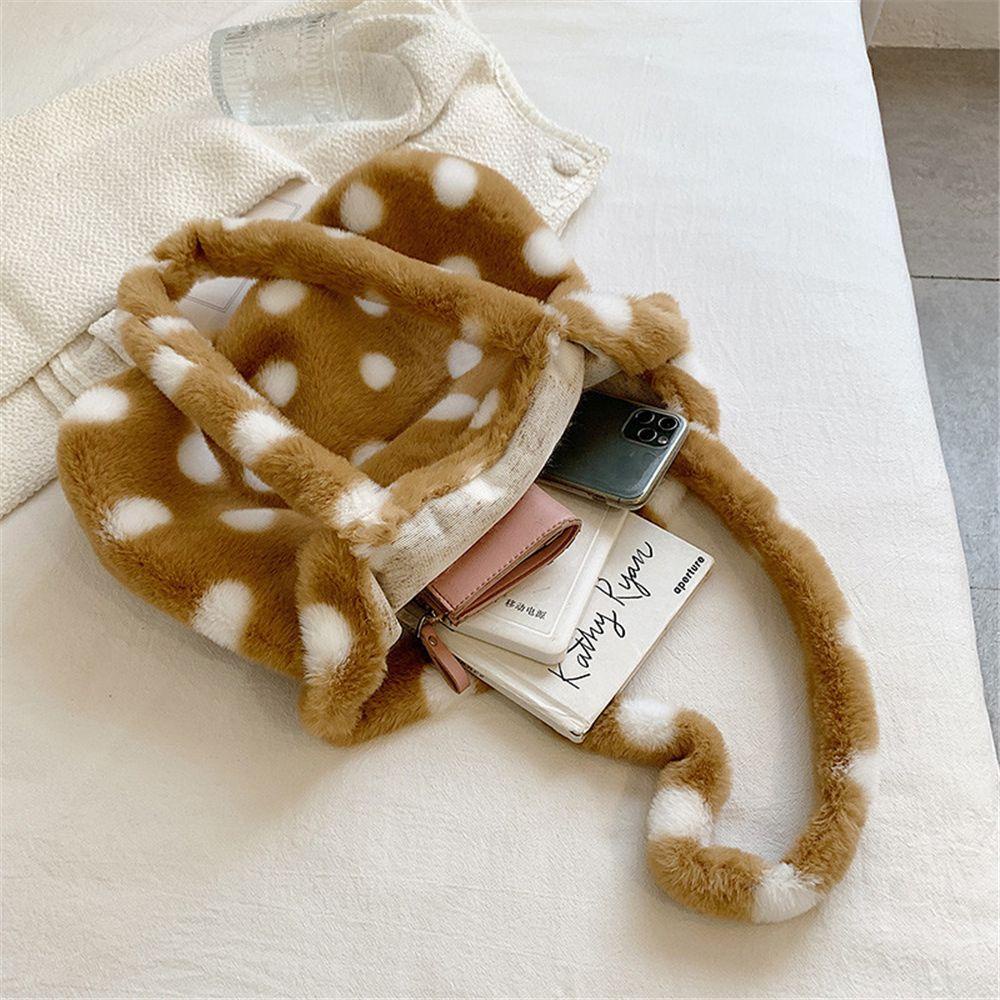 UUMIR Túi Xách Đeo Vai Họa Tiết Chấm Bi Phối Lông Giả Sức Chứa Lớn Cho Nữ