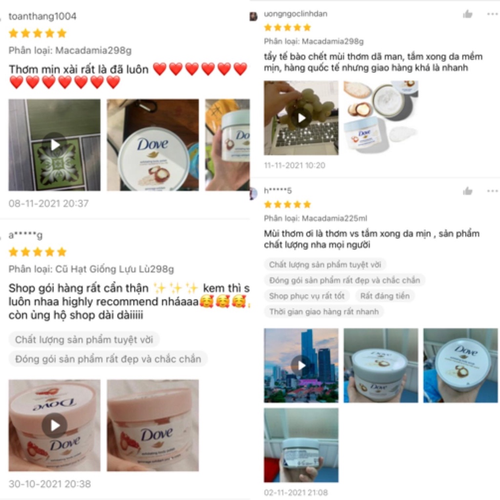 Tẩy Da Chết Xudastore Tẩy Da Chết Dove Exfoliating Body Scrub Creme-Dusch-Peeling 225ml bản Đức