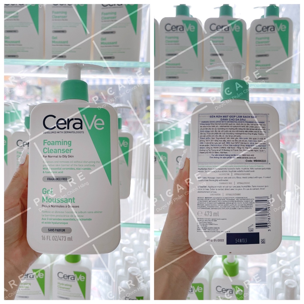 Sữa rửa mặt cho da thường đến da dầu CeraVe Foaming Cleanser Gel Moussant