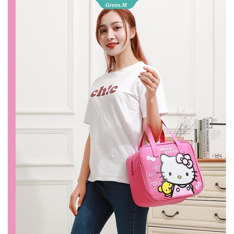 SANRIO Túi Đựng Hộp Cơm Trưa Xách Tay Bằng Vải Bạt Họa Tiết Hoạt Hình Hello Kitty Dễ Thương Chống Thấm Nước Cho Bé