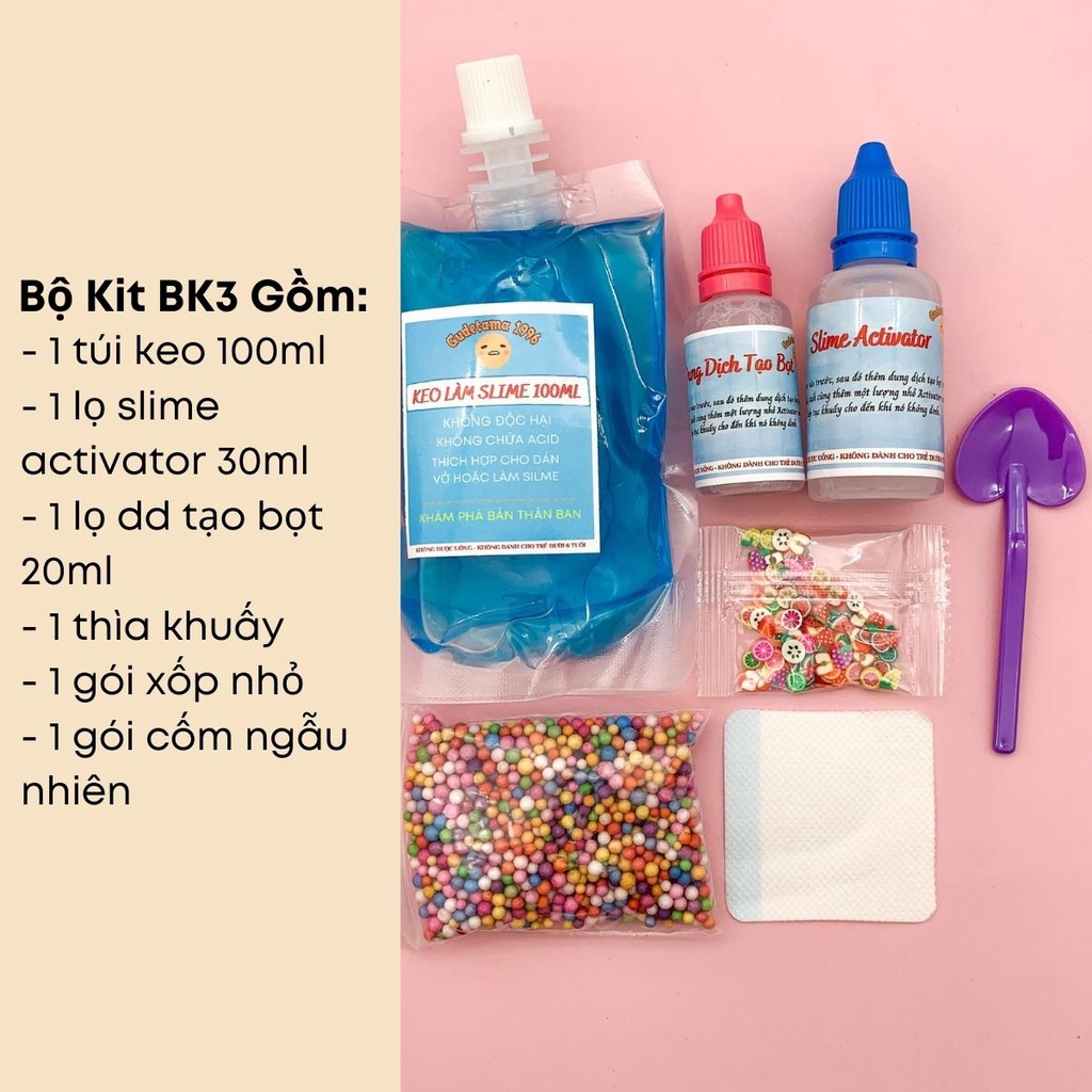 Bộ Kit BK3 Làm Slime Cơ Bản Đầy Đủ Và Nhiều Màu Sắc - Bộ Kit Slime Basic BK3