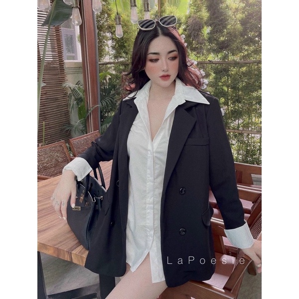 [FREESHIP] Set áo sơ mi trắng phối áo khoác vest blazer hai màu chất tuyết mưa dày dặn cổ ép keo lên form siêu đỉnh