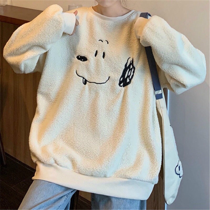 Áo swt cổ tròn lông cừu thêu gấu cute unisex form to QC (ảnh thật_annstore)