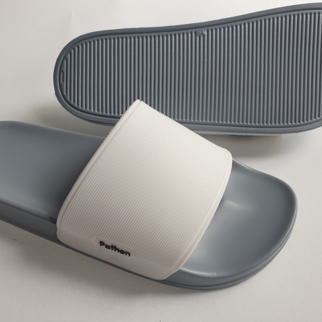 Dép nam nữ quai ngang slipper Pathon PVC và đế PU xám quai trắng Mẫu SD64