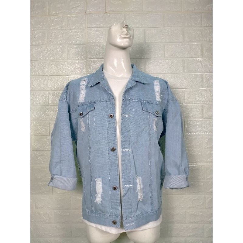 Áo Khoác Jean Rách Vai❤️ Khoác Rin Nam Nữ Chống Nắng Cao Cấp Xanh Phong Cách Trẻ Trung Xanh Đen