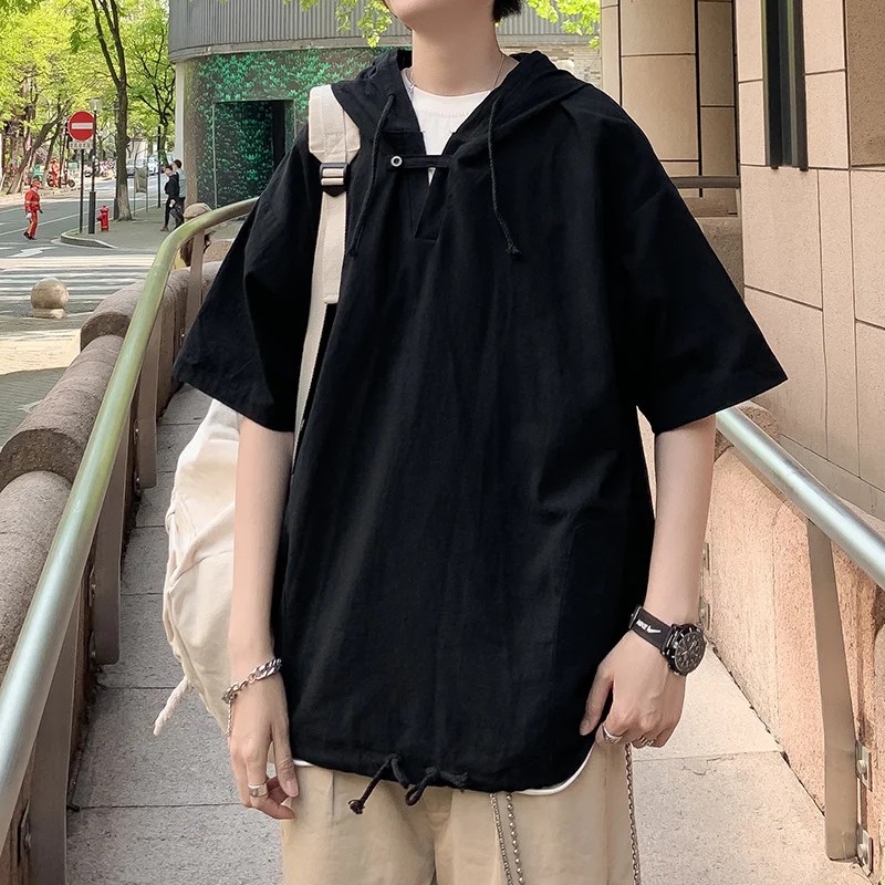 Áo Hoodie Tay Ngắn Thời Trang Hè 2021 Phong Cách Hong Kong Cho Nam