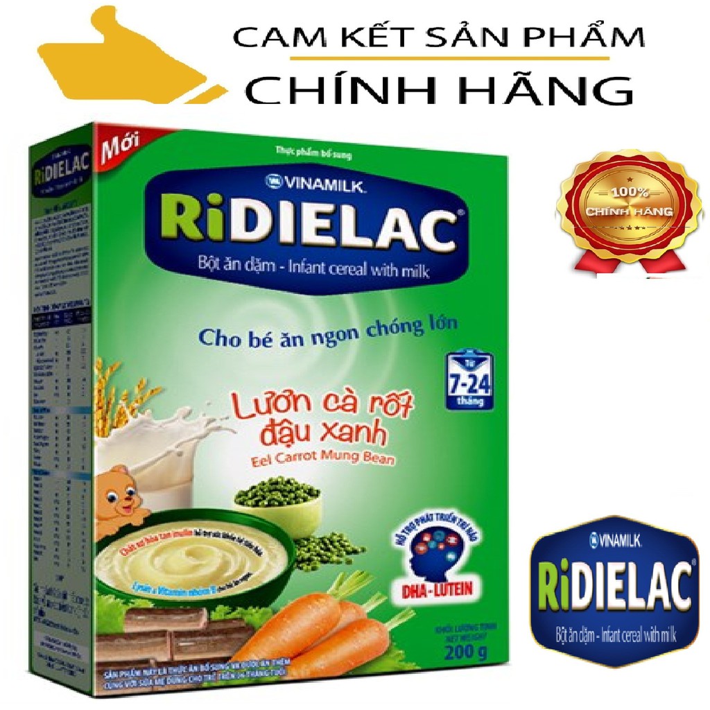 Bột ăn dặm Ridielac Lươn Cà rốt Đậu xanh HỘP GIẤY 200g