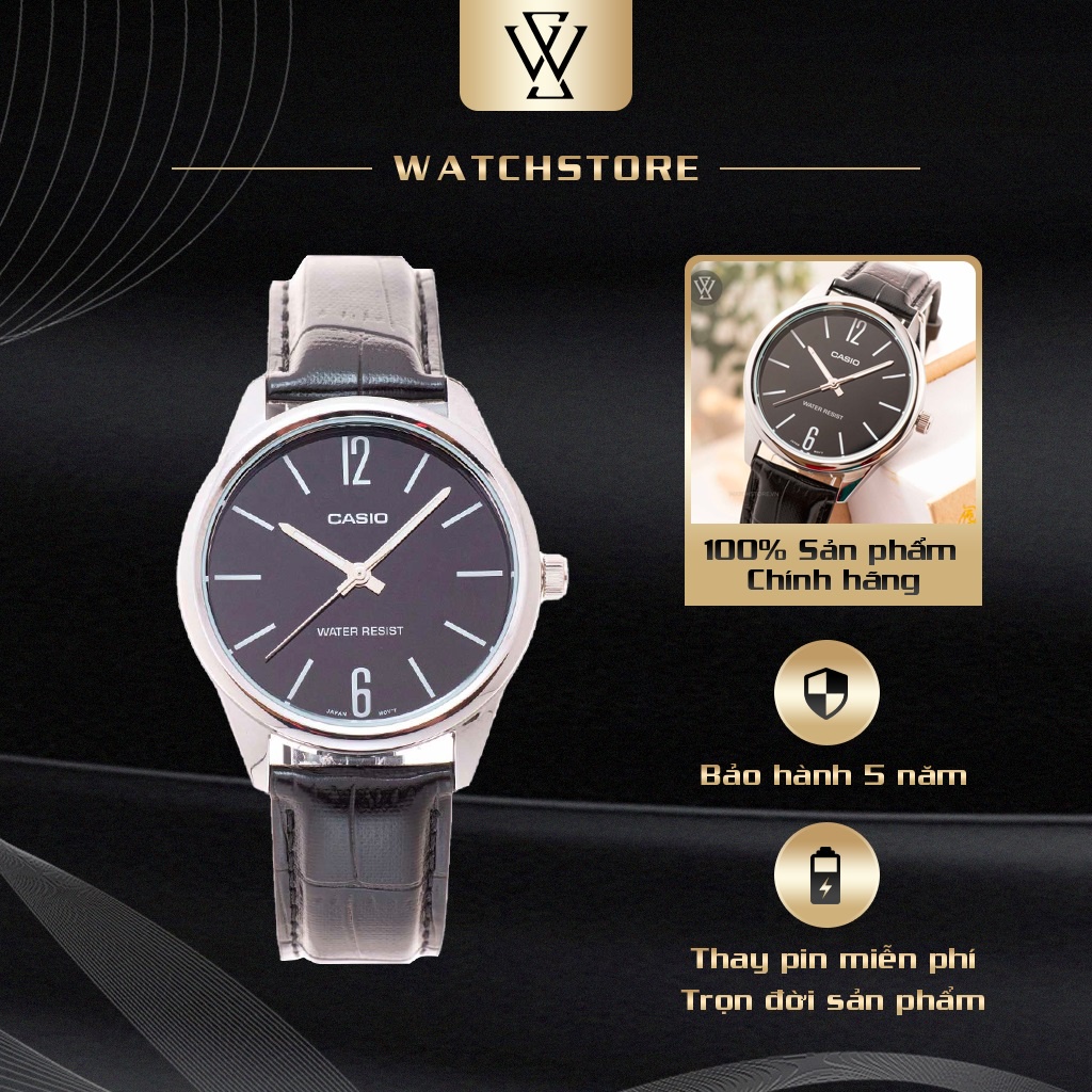 Đồng Hồ Quartz Nam Casio WATCHSTORE MTP-V005L-1BUDF Thiết Kế Kính Khoáng 40mm, Dây Đeo Da Và Vỏ Thép Không Gỉ